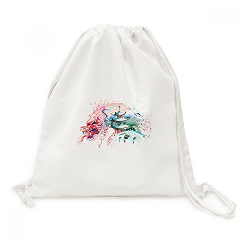 Sac cordon motif dragon chinois en toile pour vos voyages et loisirs quotidiens