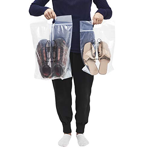 12 Pieces Of Zipper Heavy Duty Clear Plastic Poly Bags Resealable Storage Shoes, Boot, Clothing, Linens, Books, Toys And Others, A Pleated Expandable Bottom. (Gentleman Shoes Bags) #TOP3