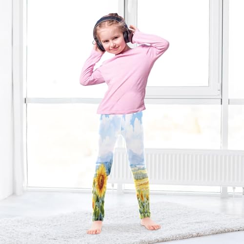 Toddler Girls Leggings Printed Yoga Pants Leggings White Sky Sunflower for Kids4