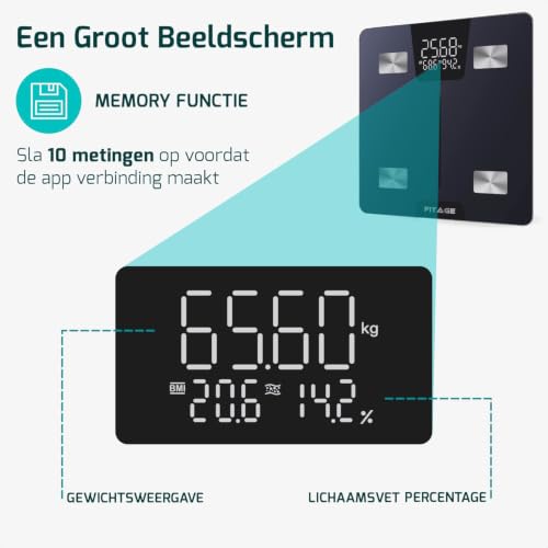 Fitage Slimme Personenweegschaal – LCD, 17 lichaamswaarden - View 6