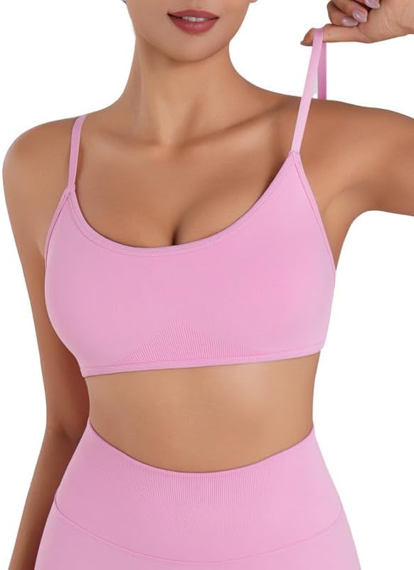 Sunzel Women's Open Back Sports Bra Adjustable Spaghetti Strap Seamless Low Impact Workout Gym Yoga Bra with Removable Pads - Image 2