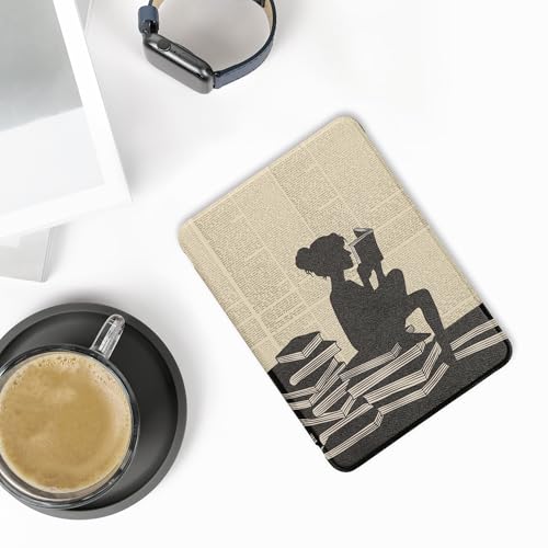 kwmobile Case Compatible with Amazon Kindle Paperwhite (2024)/Colorsoft Case - eReader Cover - Girl and Books Black/Beige by kwmobile - Used condition - Image 2