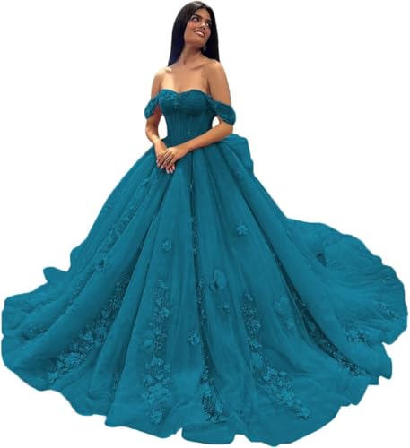 Ftupza Teal Quinceanera Dress Lace Appliques Sweet 15 Dress 16