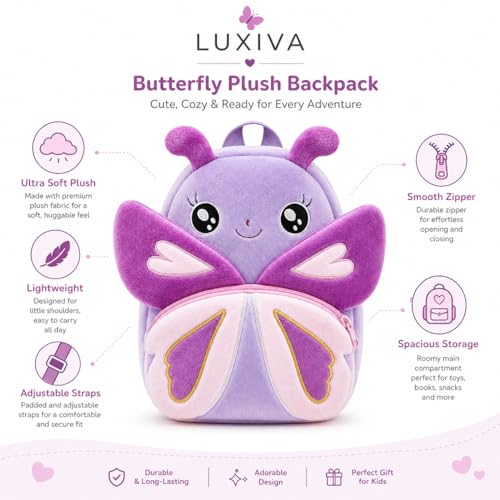Image of Cartoon Plush Kids School Bag 2-6 Years | Soft Toy Backpack for Boys & Girls | Toddler Nursery Preschool Bag | Lightweight Adjustable Straps