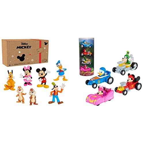Just Play Mickey Mouse 7-Piece Figure Set, Mickey Mouse Clubhouse Toys, Amazon Exclusive & Diecast Vehicle 4-Piece Set Amazon Exclusive, Packaging Styles May Vary, by Just Play