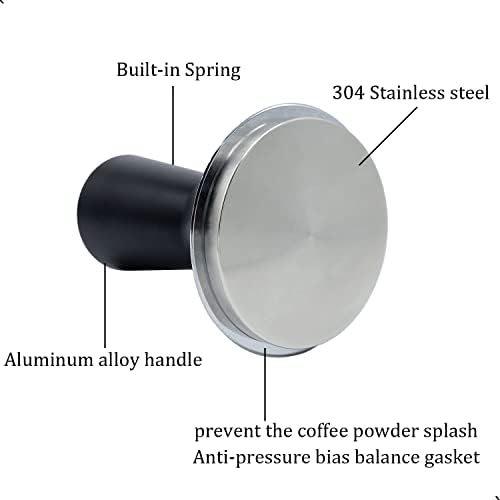 XIWENQUKU 53mm Espresso Tamper, Premium Barista Coffee Tamper with Calibrated Spring Loaded,Stainless Steel Base Tamper for Espresso Machine Kit Set (Black) (53mheise-hei12)