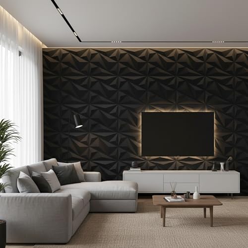 Image of Kayra Decor Wall Panels for Bedroom Alps Design Black Color 19.7 inch x 19.7 inch (Pack of 40) - Covers 107.80 Sq. Ft.