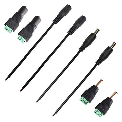 DZYDZR 5,5 x 2,1 mm DC Conector femeninos y masculinos Cable DC Conector Cable alargador Cable de alimentación (15 cm) + 2 pares macho y hembra dc Power Conector