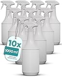 10x 1L Sprühflaschen mit Zerstäuber – Nachfüllbare Mehrweg-Sprühflaschen für Reinigung, Garten, Haushalt – 1000 ml Sprühbehälter im Vorratspack