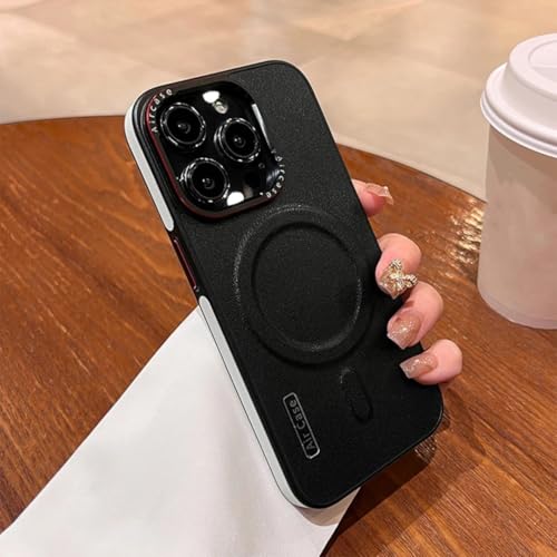 Étui en cuir premium mat pour iPhone 12 Pro noir aimanté