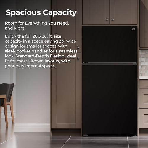 Image of Kenmore 33 inch Top Mount Refrigerator with Freezer - Adjustable Shelving, Humidity-Controlled Crispers, Optional Ice Maker, LED Lighting, ENERGY STAR Certified, 20.5 cu. ft. Capacity - Black