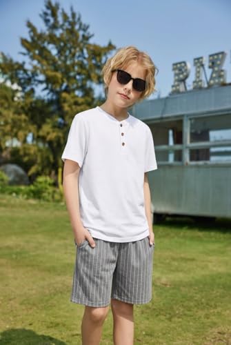 Image of Arshiner Boys 2-Piece Summer Outfit Henley T-Shirt & Shorts Set 4-12 Years