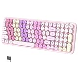 COVEVA Wireless Bluetooth & 2.4G Dual Mode Keyboard - Connect up to 3 Devices Simultaneously, Portable 100-Key Retro Round Keycaps Keyboard (Rainbow Pink)