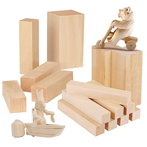 Dechoga Juego de 15 piezas de madera de tilo natural en blanco, madera de balsa para tallar bloques de tallado sin tratar, adecuados para principiantes, niños y adultos Cover