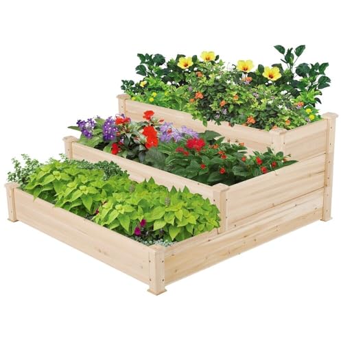 Jardinera de madera de 55 cm de altura que evita dolores de espalda al plantar