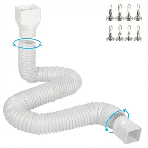 plusgutter 16.5ft Long Gutter Downspout Extensions Flexible, 4" Diameter Drain Downspout Extender, Down Spout Drain Extender for Rainwater Drainage, Extendable from 3.4ft to 16.5ft(1Pack, White)