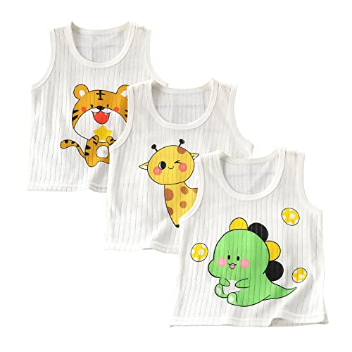 Wookit Lot de 3 Bébé Garçon Fille Débardeur Maillot de Corps T-Shirt d'été sans Manches (9 Mois à 7 Ans), 100% Coton Doux | Imprimé Animal | Mince | Respirants et Confortables 80-90 A Cover