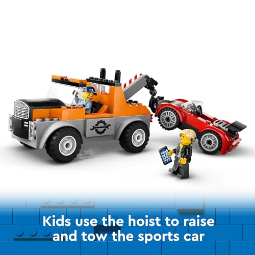 LEGO City Tow Truck and Sports Car Repair Vehicle Toy Set for 4 Plus Year Old Boys & Girls, with 2 Minifigures and Accessories Including a Cochlear Implant, Creative Gift Idea 60435