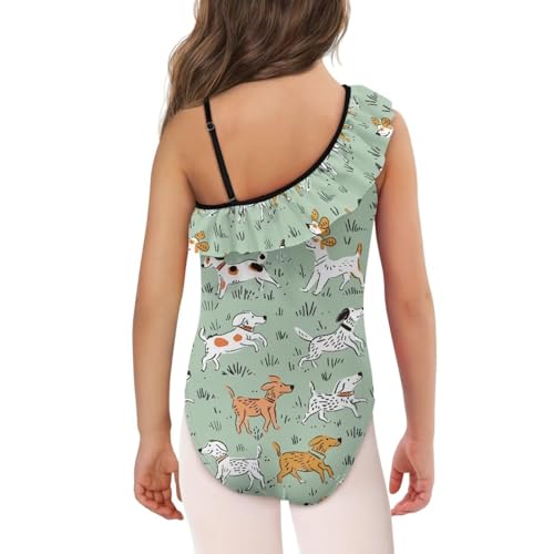 UNICEU Girls Puppy Print One Piece Swimsuit One-Shoulder Ruffles Bathing Suit Quick Drying Sleeveless Swimwear for Pool3