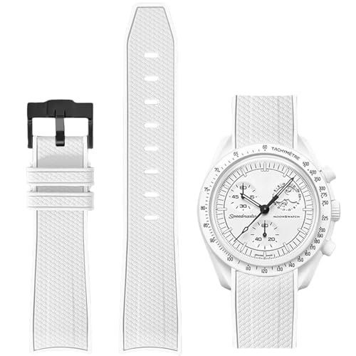 Boache Straps for Moonswatch Watch Quick Release Silicone Rubber Curved End No Gap Watch Band for Omega X Swatch Moonswatch Speedmaster Watch 20mm Straps Bracelet Replacement Strap for Men Women