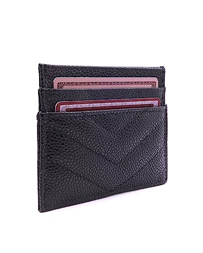 Womens Leather Card Holder Wallet | Slim Luxury Vegan Leather Compact Wallet | Thin Designer Quality Leather Credit Card Minimalist Wallet for Women (Black)2