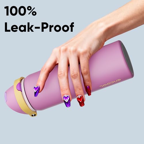 Image of Insulated Water Bottle with Straw - Encool Stainless Steel Water Bottle with Push Button Lid, Leak-Proof & BPA-Free, Keeps Cold for 24 Hours for Sports, Travel, Gym (32 oz, Light Orchid-Fuchsia)