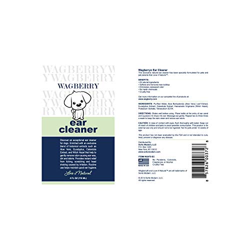 Wagberry Ear Cleaner For Dogs - Gentle Formula Removes Wax & Debris, Best Treatment For Itch, Head Shaking, Discharge & Smell With Aloe Vera & Witch Hazel - Love It Natural, Made In Usa, 4Oz #TOP2