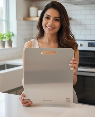 Image of Stainless Steel Chopping Board XL Size 35.5 x 31 cm Heavy Duty Cutting Board for Vegi, Fruits & Meat | Rust-Proof, Durable & Hygienic Kitchen Board