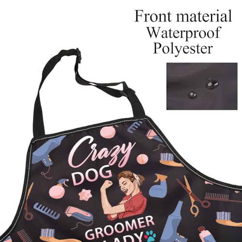 ENSIANTH Crazy Dog Groomer Lady Schürze mit Taschen für Frauen – Haarschneideschürze für die Fellpflege, Schürze mit Hunde-Motiv, M