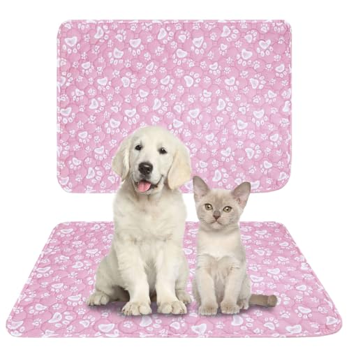 Koonafy Paquete de 2 almohadillas para orina de mascotas, reutilizables, lavables, absorbentes, impermeables, con patrón de huellas rosas, adecuadas para entrenamiento de orina en el sofá (70 x 50 x