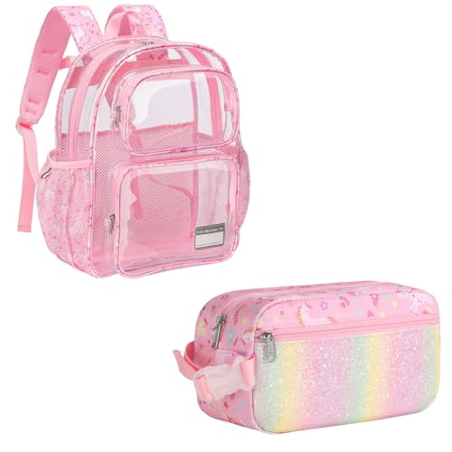 Bagseri Clear Backpack for Kids and Girls Snack Bag, Pink Unicorn