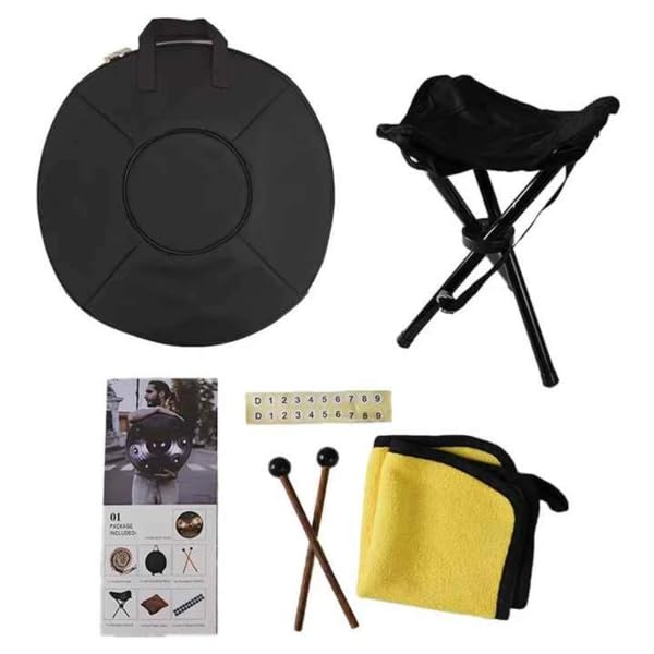 9 Ton Handpan Trommel Schwarz D-Moll Stahl mit Zubehör Meditationsinstrument