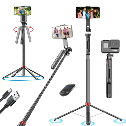 Image of Kratos K10 71 inch Selfie Stick Tripod with 360 Rotation, Rechargeable Remote, Gimbal Handle, Tripod Stand with Ultimate Stability Perfect for Mobile, GoPro,vlogging, Panoramic Shots, Live Streaming