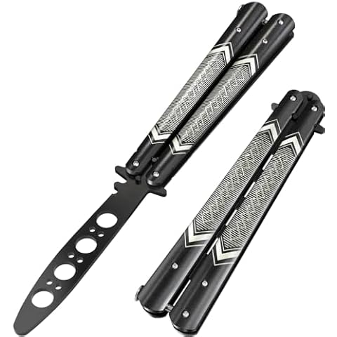 GOOD WORKER Butterfly Trainer - Practice Balisong Butterfly Knives NOT Real NOT Sharp Blade - Cool Design - Black Dull Trick Butterfly - Butter Fly Training - Fathers Day Dad Gift K14B Cover