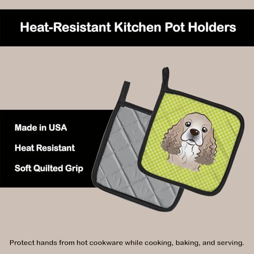 Agarraderas para ollas de cocina con diseño BB1278PTHD de Cocker Spaniel verde lima 3