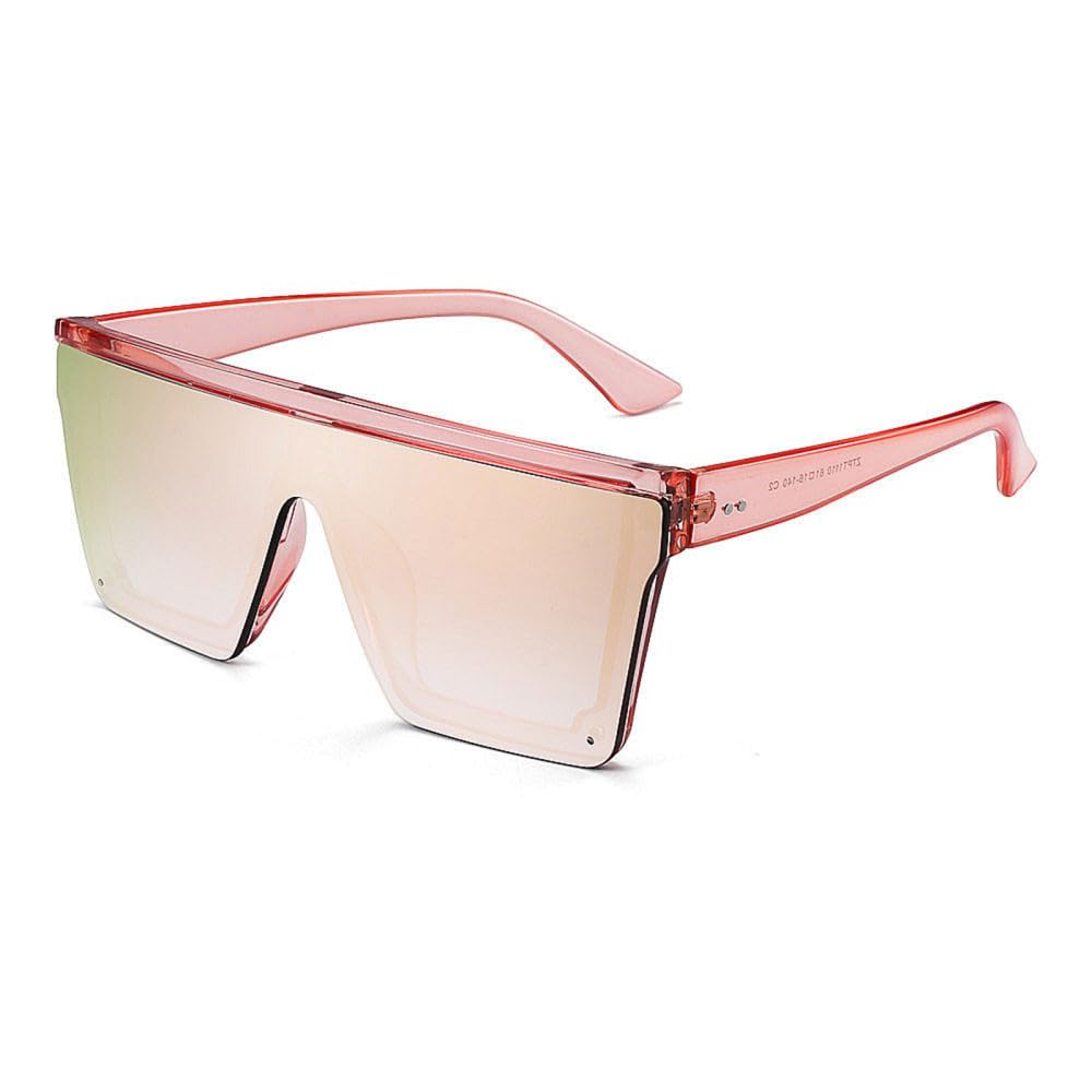 Occhiali da sole grandi con visiera piatta, da donna e uomo, con lenti quadrate a specchio, UV400, oversize, C2 rosa rosa, taglia unica, C2 Rosa Rosa, Taglia unica
