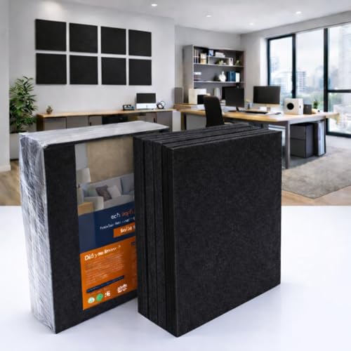 Image of MMT Acoustix Premium Felt Acoustic Panels for Offices, Bedrooms & Studios Sustainable PET Felt Panels for Echo Reduction & Sound Absorption 1x1 Ft, 9mm Thick Piano Black - Pack of 8