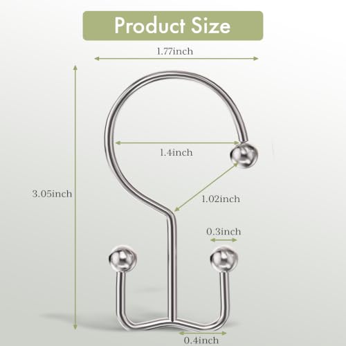 Image of Amazer Shower Curtain Hooks Rings, Double Shower Curtain Hooks Rust Proof Stainless Steel Shower Curain Hangers 12Pcs, Polished Nickel Shower Hooks for Bathroom Shower Curtain Rod