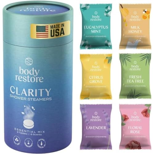 Body Restore Shower Steamers Aromatherapy 6 Pack – Christmas Stocking Stuffers for Men, Birthday Gifts for Women, White Elephant, Relaxation, Self Care – Clarity