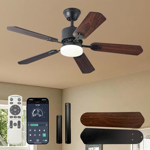 SXQYSM Ventilatore da Soffitto con Luce e Telecomando, Ventilatore a LED Silenzioso e Dimmerabile, 6 Velocità, 5 Pale, Lampada-Ventilatore per Camera da Letto e Soggiorno (Nero, 106CM)