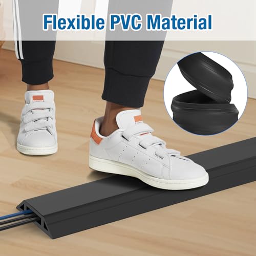 Image of Eapele 10 ft Floor Cord Cover Heavy Duty Cable Protector, Easy to Unroll, Prevent Trip Hazard for Home Office or Outdoor Settings (Black - 2pcs)