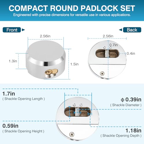 Image of IRONWALLS Keyed Alike Puck Lock 4 Packs, 2-7 /8 inchSteel Heavy Duty Hidden Shackle Padlocks with 16pcs Keys, Silver Round Puck Locks with 1.7 inch (L) x 0.59 inch (H) x 1.2 inch(D) Shackle Opening, Without Hasp