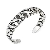 Innocence S999 Antique Silver Plated Wide Cuff Bracelet For Men Women Adjustable Opening Retro Twist