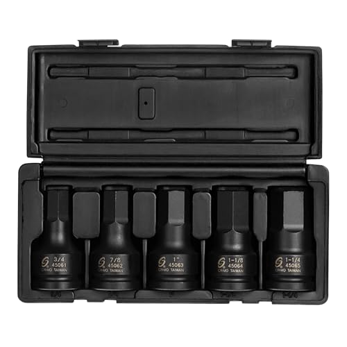 Image of SUNEX TOOLS 4506, 3 /4 Inch Drive Impact Hex Driver Set, 5-Pieces, SAE, 3 /4 inch - 1-1 /4 inch, Cr-Mo Steel, Solid One Piece Construction, Dual Size Markings, Heavy Duty Storage Case
