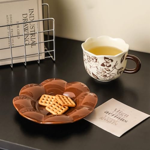Taza con platillo vintage floral cerámica 8 oz miniatura 7