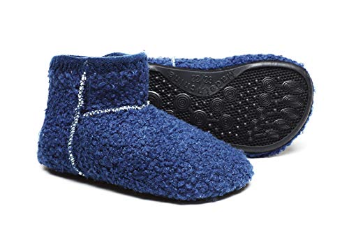 HONCAN Toddler Kids Lightweight Winter Warm House Slippers Shoes Breathable Home Bedroom Indoor Outdoor Boots Anti-Slip Rubber Sole for Baby Boys and Girls(HC22266Blue19)