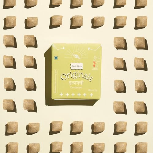 Image of Gud Gum- Natural, Plastic Free Chewing Gum- Clove, Cardamom, Fennel, Cinnamon- 21g x 4 - Mini Pack of 4- No added artificial colours, flavours & sweeteners (4 Packs, 60 chewing gums) Cardamom