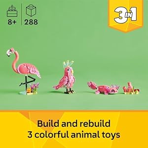 LEGO Creator 3 in 1 Wild Animals: Pink Flamingo Animal Building Toy - Playset with 3 Build Options, Pink Flamingo, Cockatoo, or Axolotl - Learning Toy for Kids, Ages 8+ - 31170 — photo 3 of 6