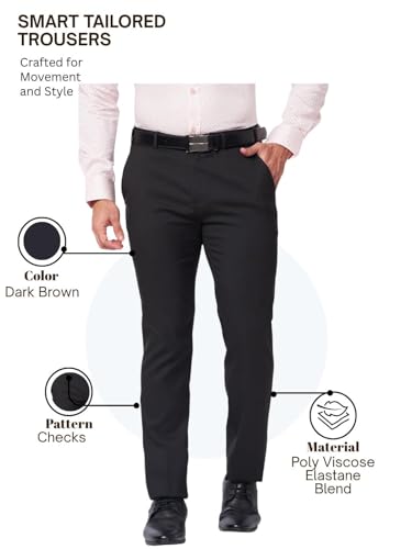 Image of Raymond Men's Slim Fit Polyester Blend Checks Pattern Flat Front Formal Trouser