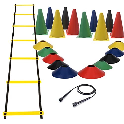 Kit Funcional Escada Agilidade + Corda Crossfit + 10 Pratos + 10 Cones Treino